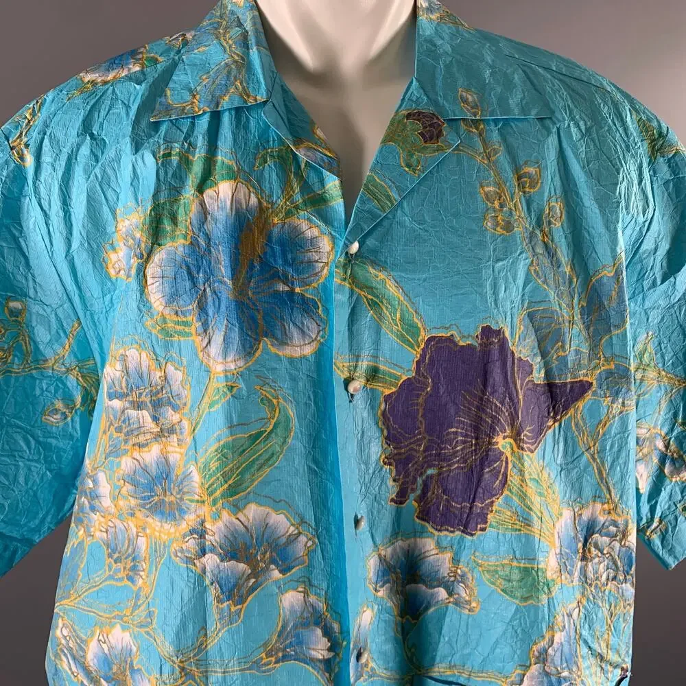 GUCCI Size S Blue Floral Polyethylene Oversized Camp Short Sleeve Shirt